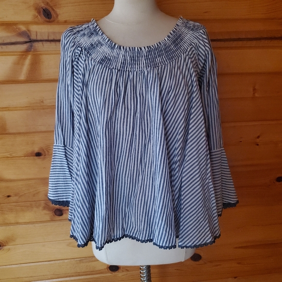 Listicle Tops - NWT Listicle Blue & White Striped Bell Top